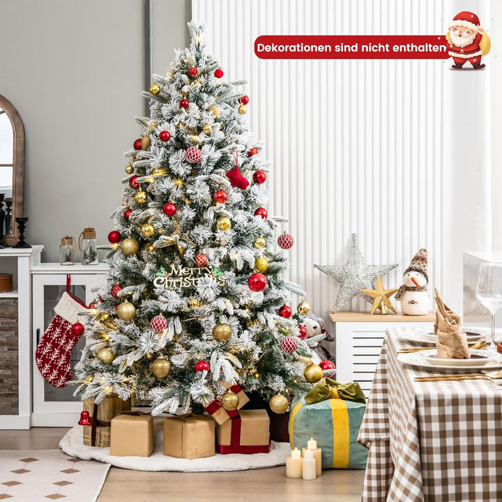 COSTWAY 180 cm Künstlicher Weihnachtsbaum mit Schnee und Beleuchtung, Tannenbaum mit 250 Warmweissen