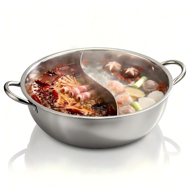 Baxnore Hotpot aus Edelstahl, Sichuan Geteilter Topf für Hot Pot, Feuertopf mit Hohlgriff für Indukt