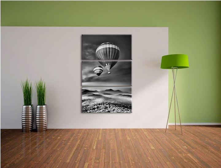 Pixxprint Monocrome, Heiss Luftballons über traumhafte Alpenlandschaft 3-Teiler Leinwandbild 120x80