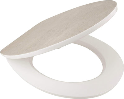 aquaSu® WC-Sitz mit Absenkautomatik, Echtstein White Cloud, Toilettendeckel mit Holzkern und Echtste