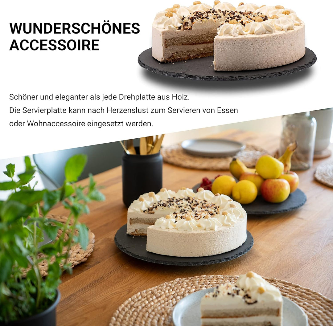 Fino Casa drehbare Schieferplatte rund als Servierplatte Kuchenplatte Wurstplatte Käseplatte Die Sch