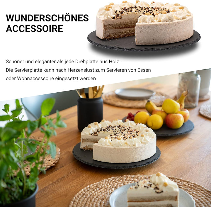 Fino Casa drehbare Schieferplatte rund als Servierplatte Kuchenplatte Wurstplatte Käseplatte Die Sch