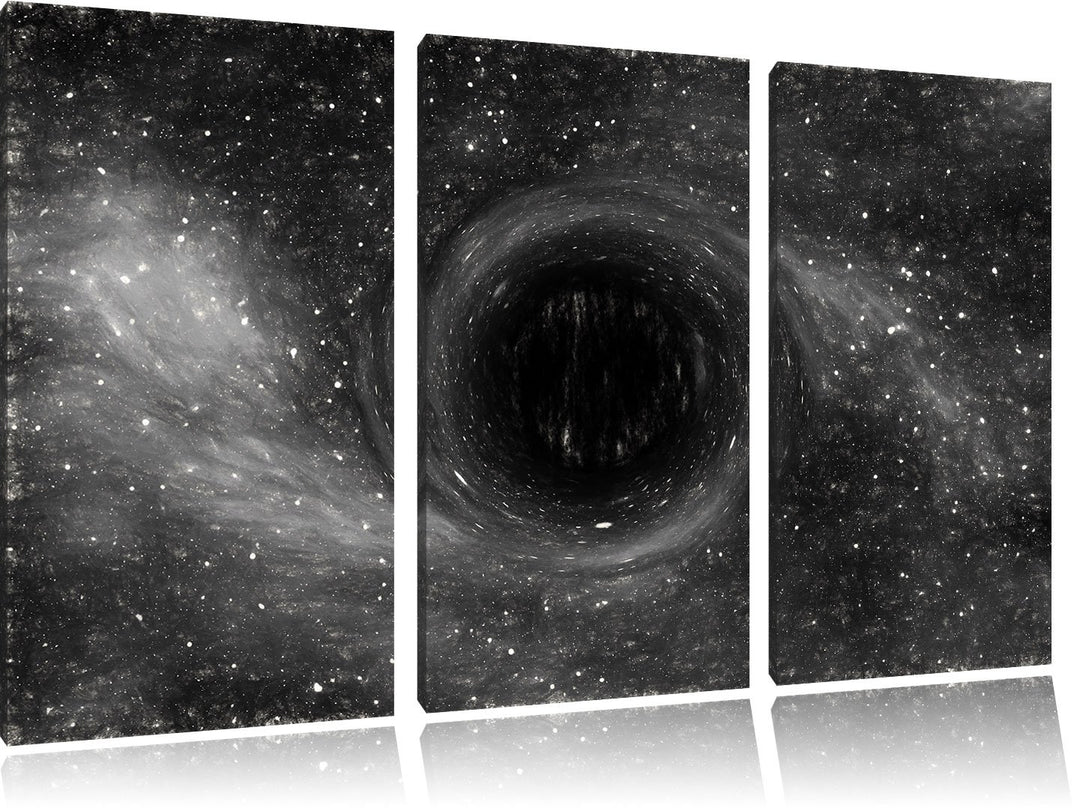 Pixxprint Schwarzes Loch im Weltall Kunst / 3-Teilig/Gesamtmass 120cm Leinwandbild bespannt auf Holz