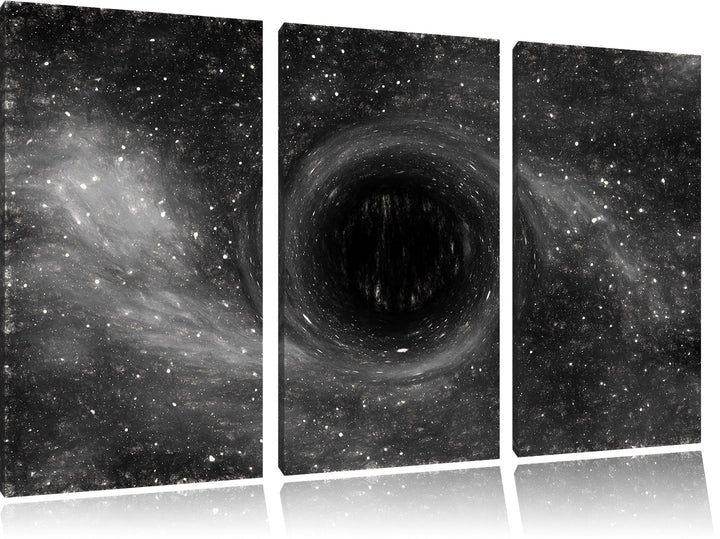 Pixxprint Schwarzes Loch im Weltall Kunst / 3-Teilig/Gesamtmass 120cm Leinwandbild bespannt auf Holz
