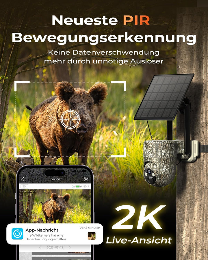 4G LTE Wildkamera mit SIM Karte, Solar Wildkamera mit Handyübertragung APP mit PIR Präziser Personen