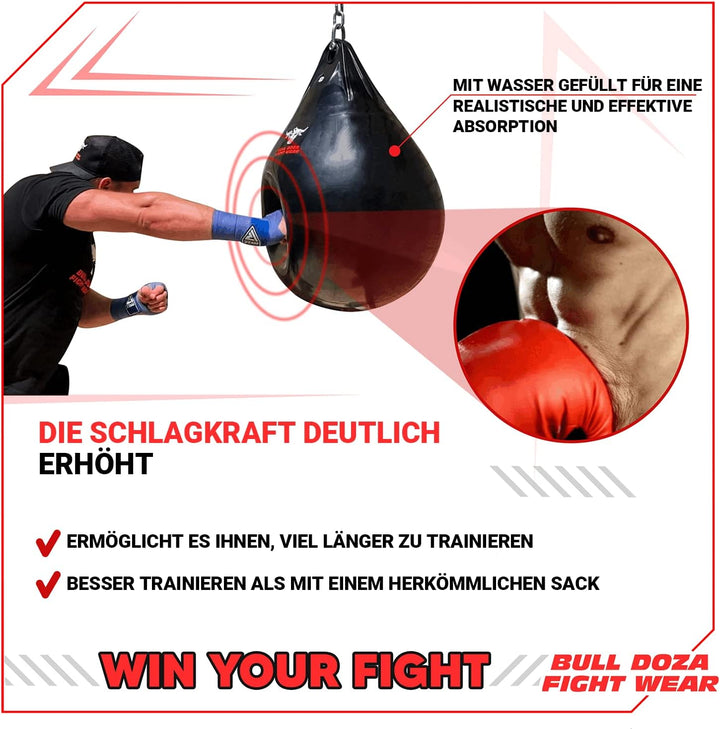 BULL DOZA FIGHT WEAR Pro Wasserboxsack – Schwer, langlebig, wasserdicht (Schwarz, L (19 Zoll), 53 kg