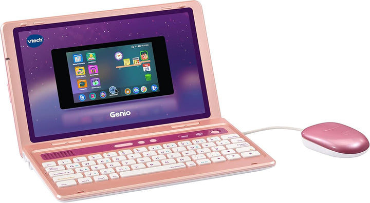 Vtech Genio Lernlaptop pink – Lerncomputer mit Internetzugang, Textprogramm und Lerninhalten zu Buch