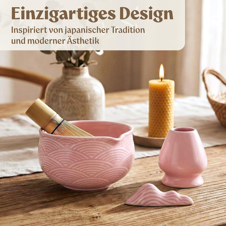 Matcha Set (7 Teilig) Matcha Schale mit Besen, Sieb, Löffel - Einzigartiges Design Ceremonial Grade