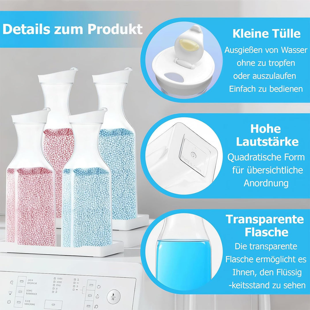 4 Stück Waschmittel Aufbewahrung Pulver, 1.5 L Waschpulver Aufbewahrungsbox mit 2 Stück Trichter, Wa