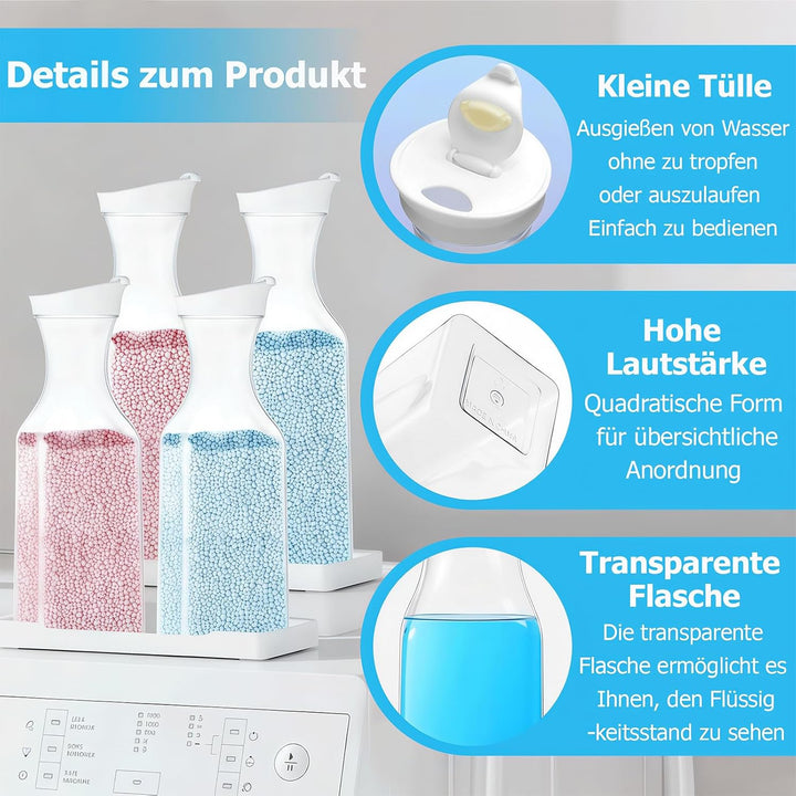 4 Stück Waschmittel Aufbewahrung Pulver, 1.5 L Waschpulver Aufbewahrungsbox mit 2 Stück Trichter, Wa