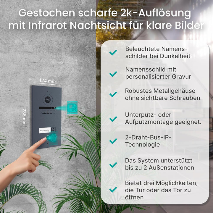 MATHFEL 1 Familienhaus Fingerprint 2 Draht Bus WLAN Video-Türsprechanlage, 10 Zoll Monitor mit Full