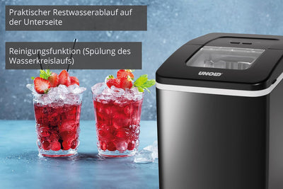 UNOLD 48935 EISWÜRFELBEREITER Freeze mit 1,6 L Füllmenge, 60 Eiswürfel in 1 Std., Kontrollleuchte, R