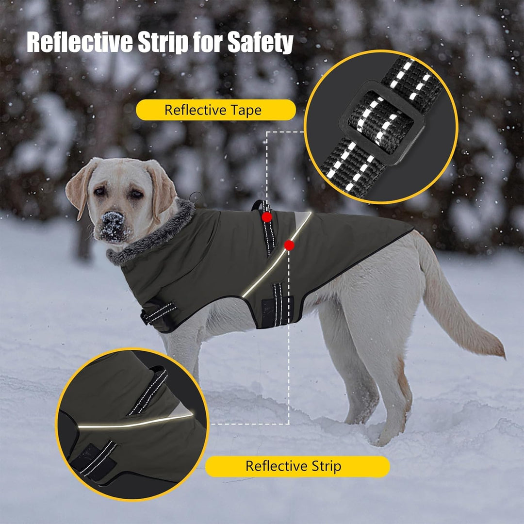 LIANZIMAU Wasserdichter Hundemantel mit Geschirr Wintermantel Hundepullover Fleece Reflektierende Hu