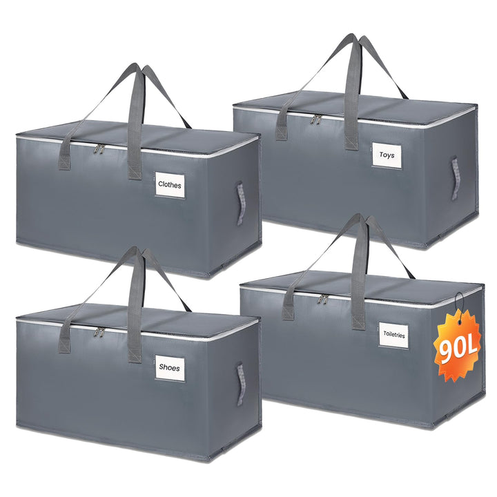 4 Stück 90L Grosse Aufbewahrungstasche mit Deckel, Wasserdicht Heavy-Duty Umzugstaschen, Faltbare Tr