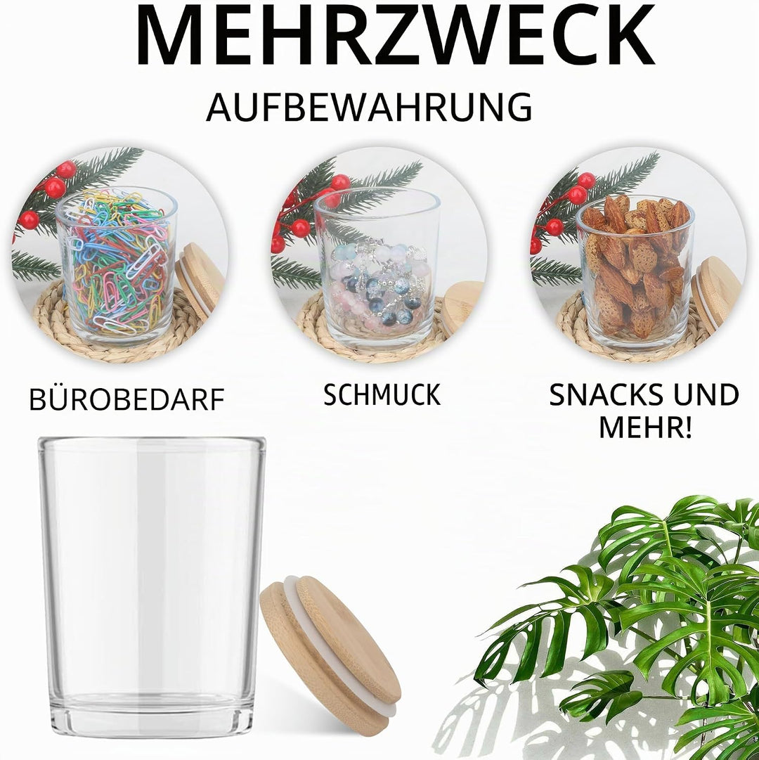 MILIVIXAY 12 Stück 284 ml klare, dicke Glas-Kerzengläser mit Deckel – leere Kerzengläser für die Her