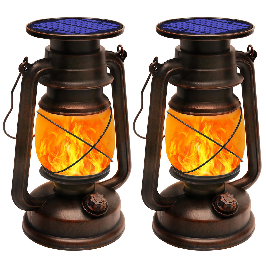 Shinmax Solarlaterne für aussen 2 Stück Retro Solar Laternen für Draussen Hängend Flammeneffekt Sola