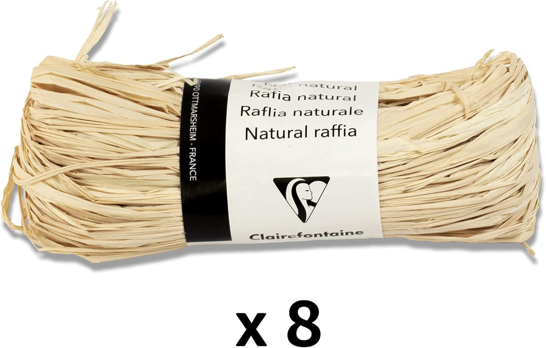 Clairefontaine 196071C - Packung mit 8 Geschenkbändern aus natürlichem Bast 50g, 1 Pack, Naturbraun