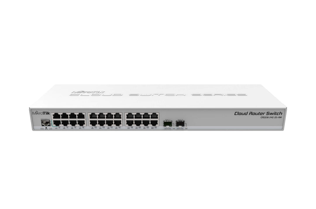 MikroTik CRS326-24G-2S+RM, 24x Gigabit Switch with 2x SFP+ Cages in 1U Rackmount Case