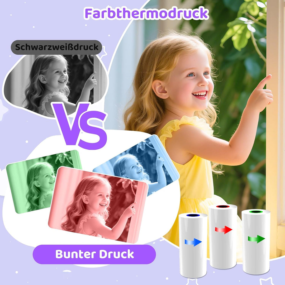 Sofortbildkamera Kinder, 20MP 1080P HD Tragbare Digitalkamera mit 2,4-Zoll-Display, 3 Rollen Farbfot