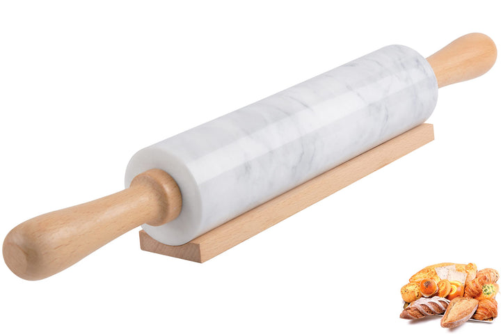 Marmor-Nudelholz mit Holzwiege, dicker Griff, Set zum Backen, 47 cm, hochwertige polierte Walze für