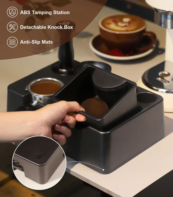 MEION Espresso-Tampingstation, abnehmbare Espresso-Klopfbox und Tamp-Station, 10-in-1-Espresso-Organ