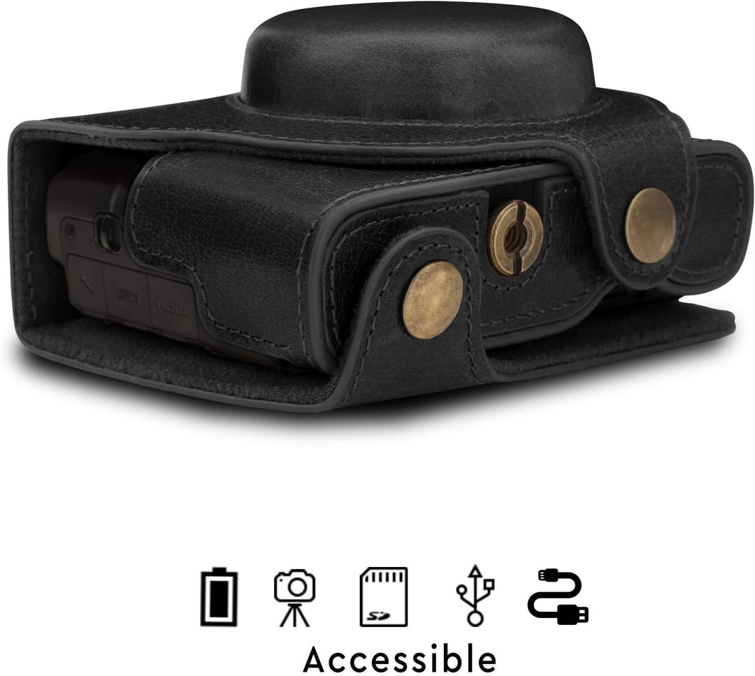 MegaGear MG1729 Ever Ready Echtleder Kameratasche mit Trageriemen kompatibel mit Sony Cyber-Shot DSC