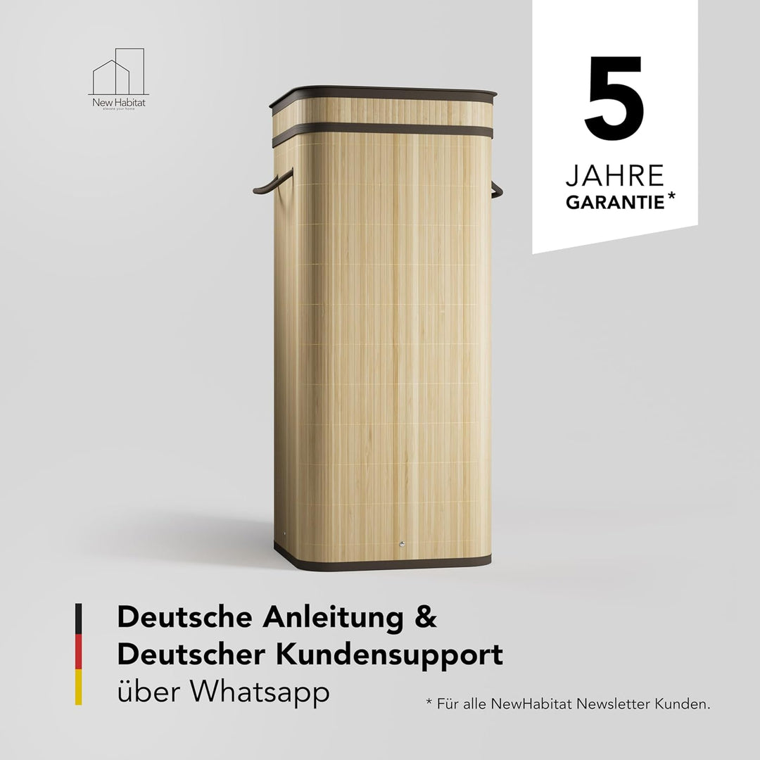 NewHabitat Gelber Sack Ständer aus Bambus I 80L Gelber Sack Behälter mit geruchsdichtem Deckel I Sta