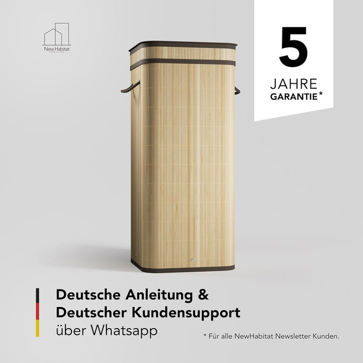 NewHabitat Gelber Sack Ständer aus Bambus I 80L Gelber Sack Behälter mit geruchsdichtem Deckel I Sta