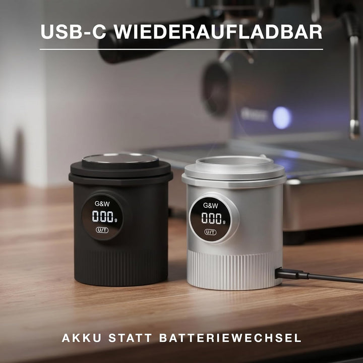 G&W Kaffee Dosing Cup Waage 58 mm, Digitale Espressowaage mit Becher, 0,05–0,1 g Genauigkeit bis 500