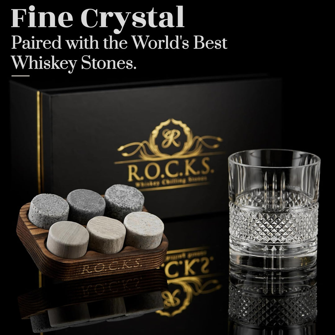 Whiskey-Steine & Old Fashioned Cocktail & Whiskey Gläser Geschenkset – 6 Handgemachte Runde Granitst
