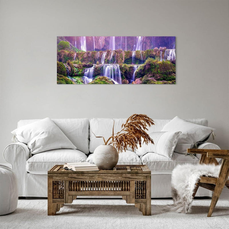 Panorama Bilder auf Leinwand 100x40cm Leinwandbild Wasserfall Natur Gross Wanddeko Bild Schlafzimmer