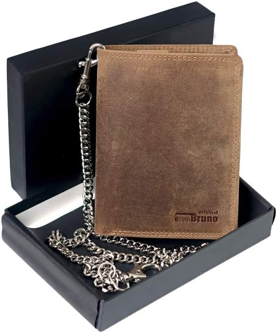 orso Bruno original Herren Geldbörse braun mit Kette im hochwertigen Leder Hochformat Büffelleder Bi