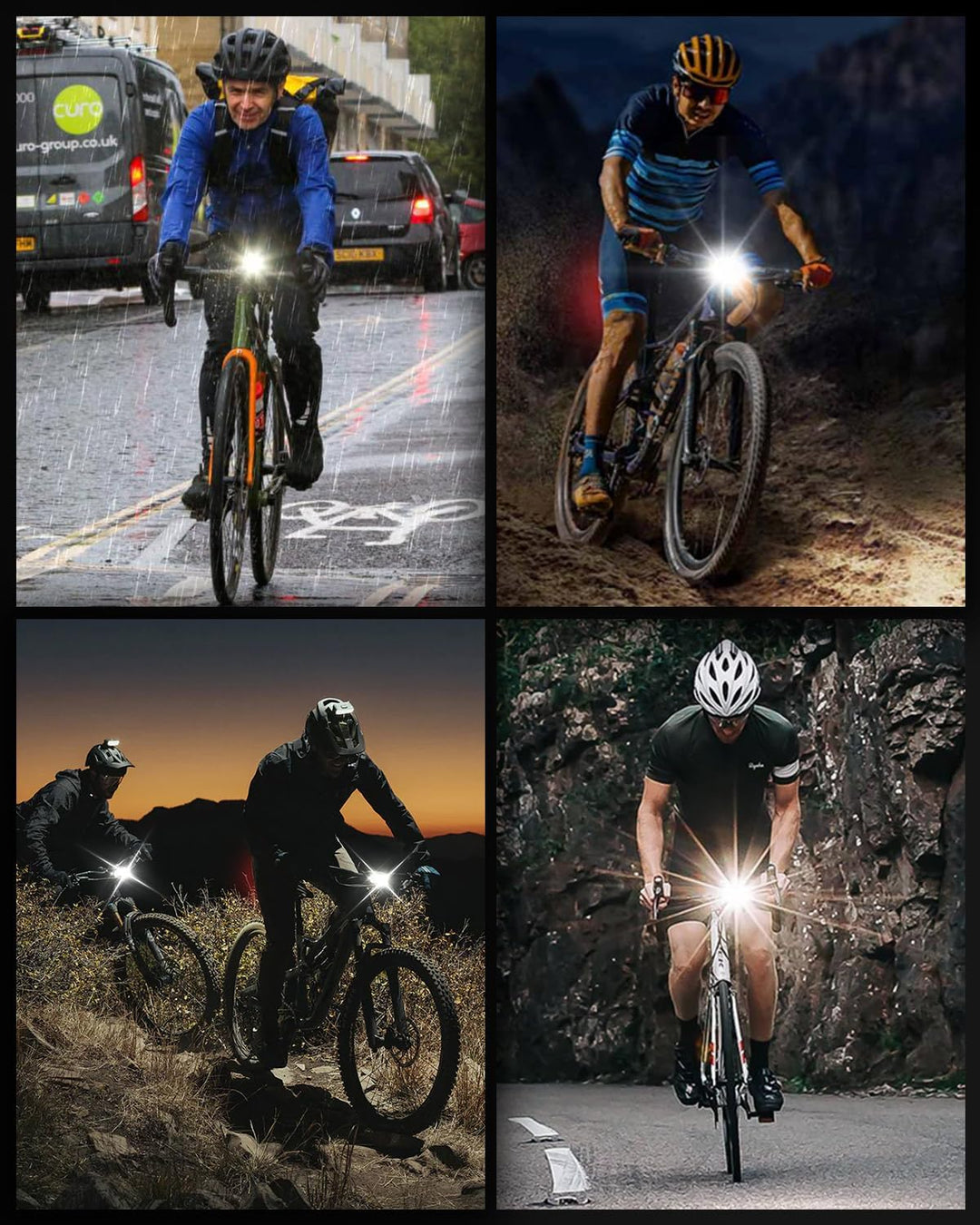 LED Fahrradlicht Set, Aufladbar, Wasserdicht Fahrradbeleuchtung Schwarz, Schwarz