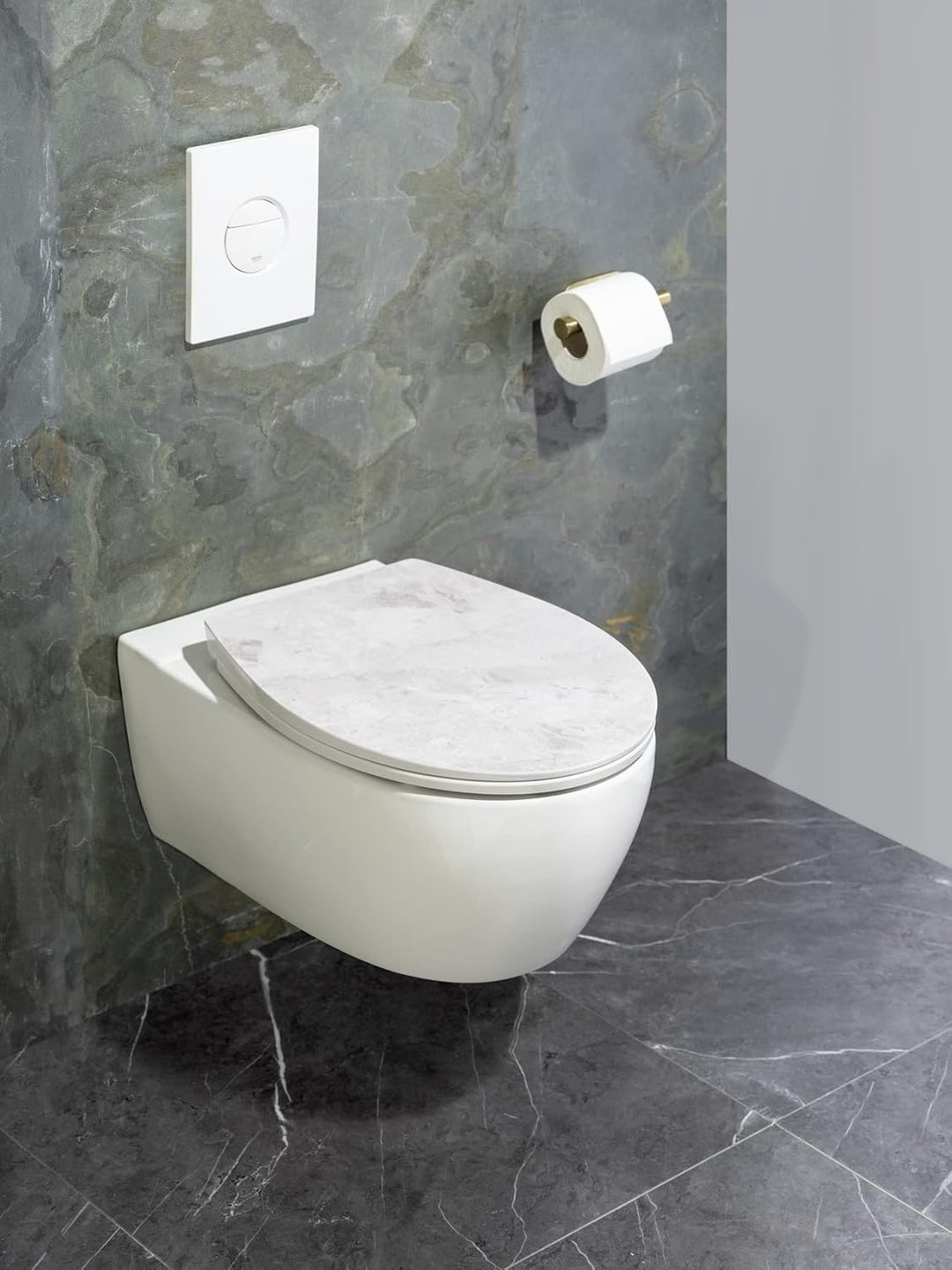 WENKO WC-Sitz White Marble, robuster Toilettensitz aus antibakteriellem Duroplast mit Absenkautomati