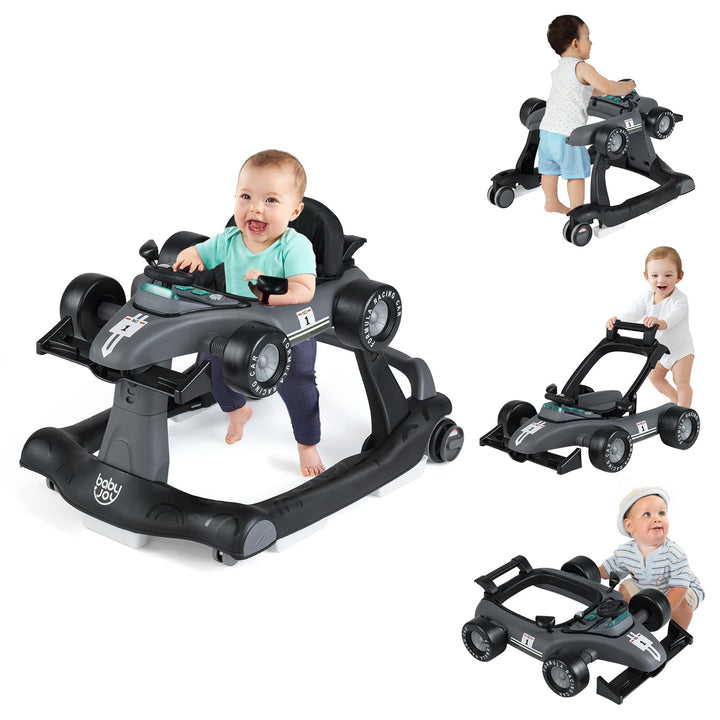 FANTASK 4 in 1 Lauflernhilfe, Autoförmiger Lauflernwagen mit Geschwindigkeit, Musikbox, Licht & Räde