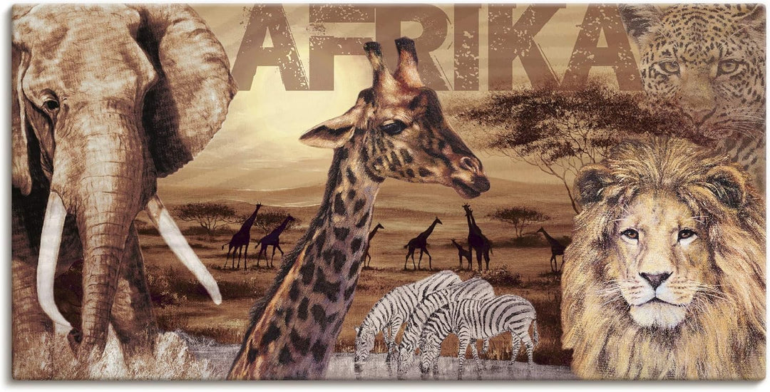 ARTLAND Wanddeko Leinwand Bilder Wandbild Afrika Tiere Safari Savanne Elefant Löwe Natur Landschaft