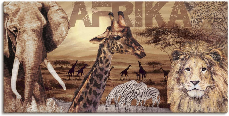 Artland Leinwandbild Wandbild Bild auf Leinwand 100x50 cm Wanddeko Afrika Tiere Safari Savanne Elefa