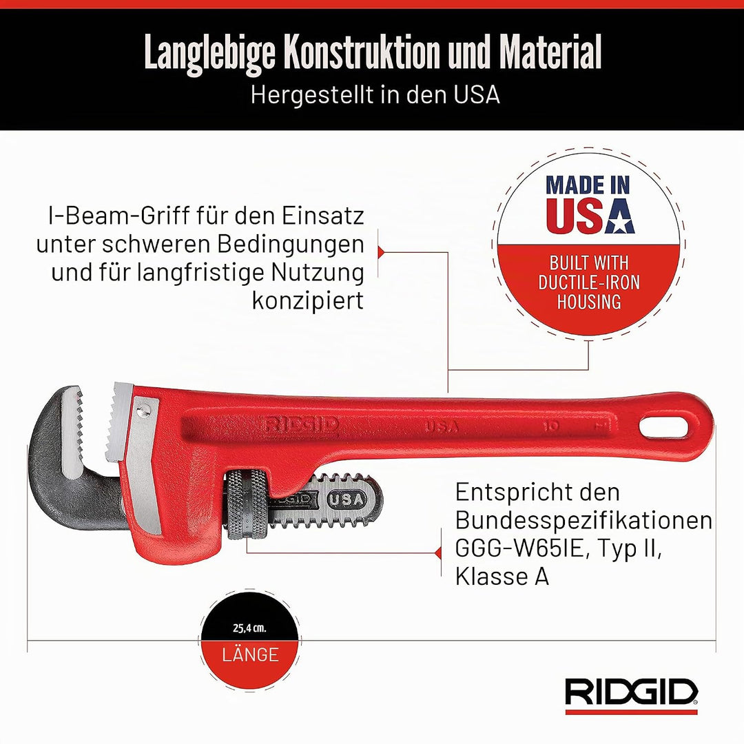 RIDGID 31010 Modell 10" gerade Rohrzange für schwere Beanspruchung, 10" Sanitär-Schraubenschlüssel 1