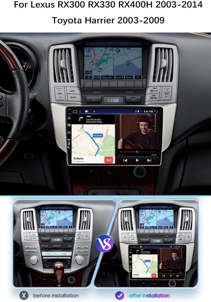 Android 15 IPS Autoradio Passt für Lexus RX300 RX330 RX350 RX400H (2003-2009) - Eingebautes CarPlay
