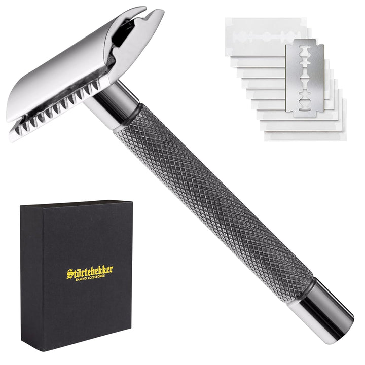 NEU: Störtebekker® Premium Rasierhobel Solingen mit Stahlgriff - inkl. Rasurguide [10 Störtebekker K