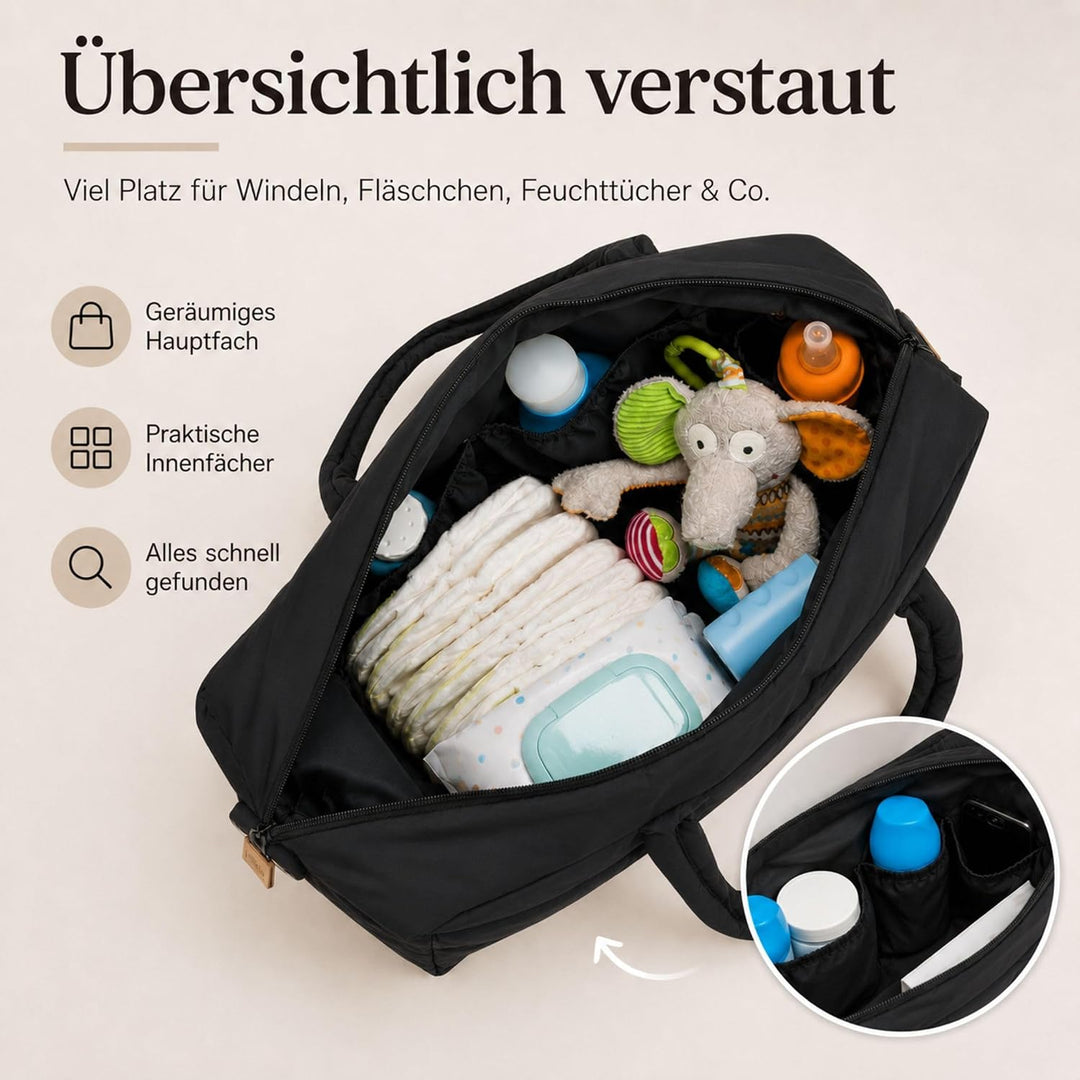Fillikid Wickeltasche Toulouse Exklusiv | Inkl. Wickelauflage | Grosse Windeltasche mit Schultergurt