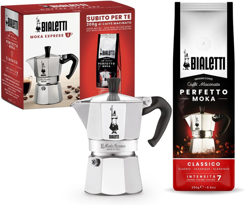 Bialetti Espressokocher Moka Express für 6 Tassen, plus 250 g Perfekt , nicht induktionsfähig, (250