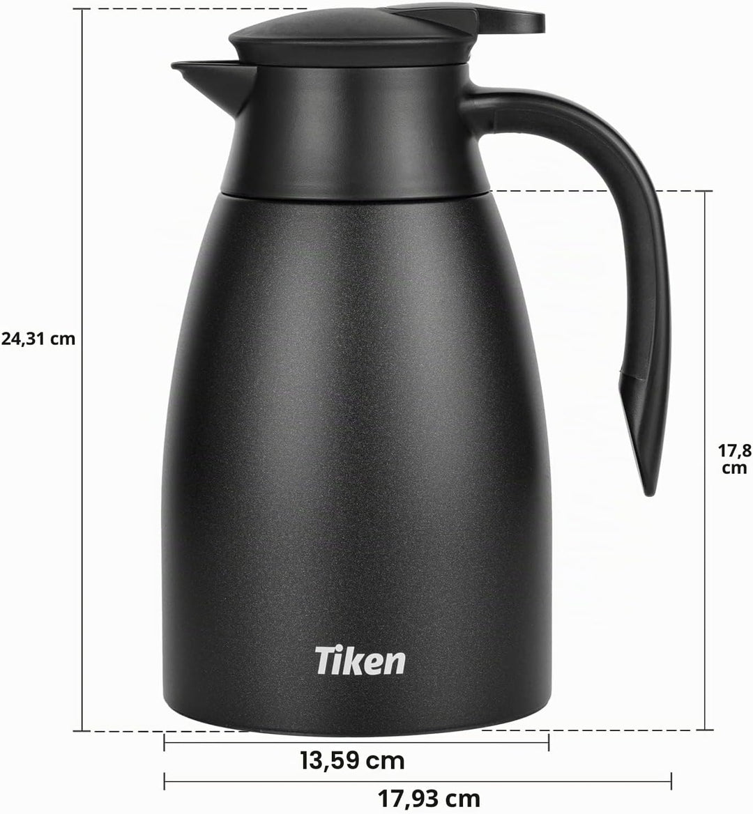 Tiken 1.5L Thermoskanne Edelstahl Doppelwandige Vakuumisolierung Isolierkanne Kaffeekanne Schwarz Sc