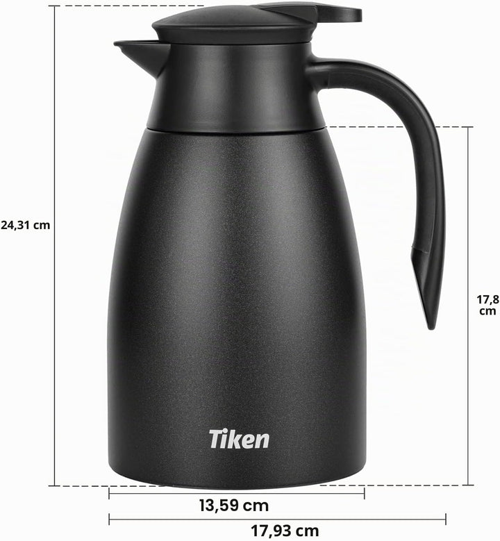 Tiken 1.5L Thermoskanne Edelstahl Doppelwandige Vakuumisolierung Isolierkanne Kaffeekanne Schwarz Sc