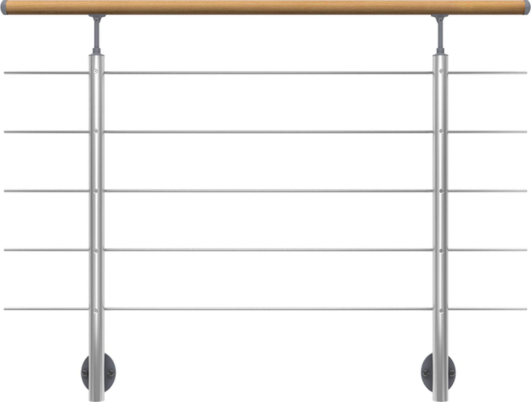 DOLLE Geländer-Set aus Aluminium mit Handlauf aus Eiche | Füllstäbe aus Edelstahl | Für seitliche Mo
