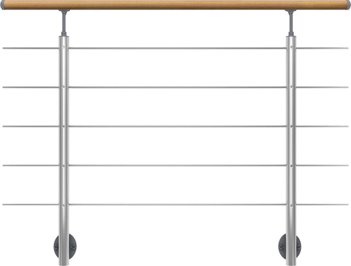 DOLLE Geländer-Set aus Aluminium mit Handlauf aus Eiche | Füllstäbe aus Edelstahl | Für seitliche Mo