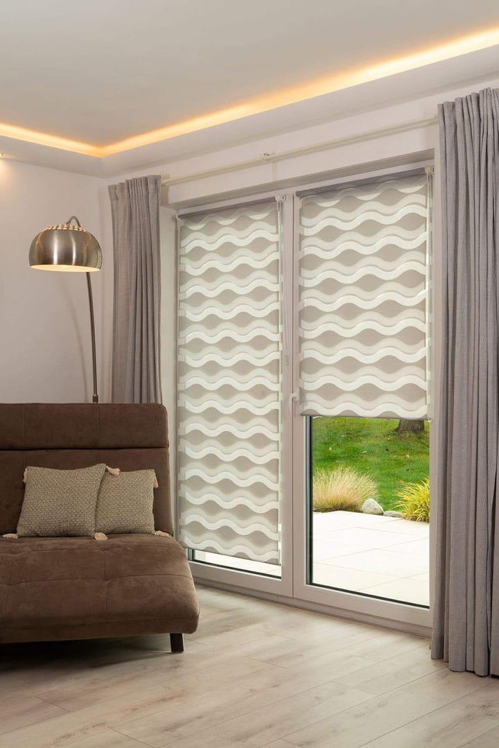 K-home Klemmfix Doppelrollo "Welle" ohne Bohren - Grau 65 cm x 200 cm (B x L) 65 x 200 cm Grau, 65 x