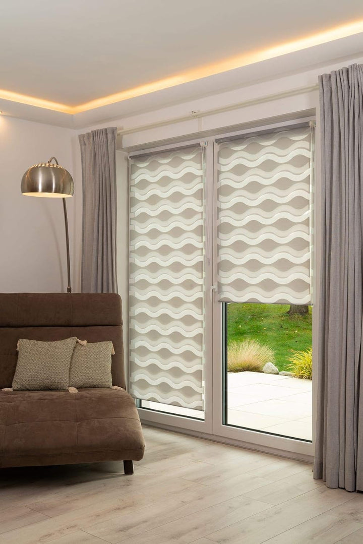 K-home Klemmfix Doppelrollo "Welle" ohne Bohren - Grau 80 cm x 200 cm (B x L) 80 x 200 cm Grau, 80 x