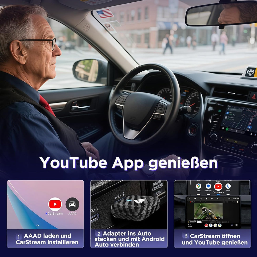 Android Auto Wireless Adapter U2AC-L9, 2025 Mini Car Dongle für kabelgebundenes Android Auto, USB A/