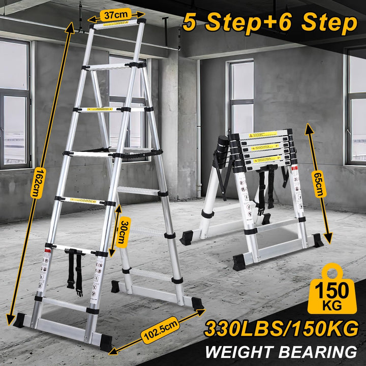 Teleskopleiter 1,7m+2,0m, Aluminium Anti-Rutsch Leiter Ausziehbar, Mehrzweckleiter, Klappleiter A-Ra
